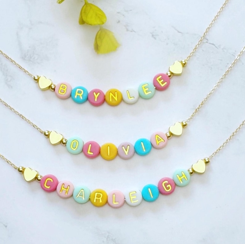 Colorful Beaded Name Necklace for Little Girls, Adjustable Chain, Personalized Grow With Me Jewelry image 10