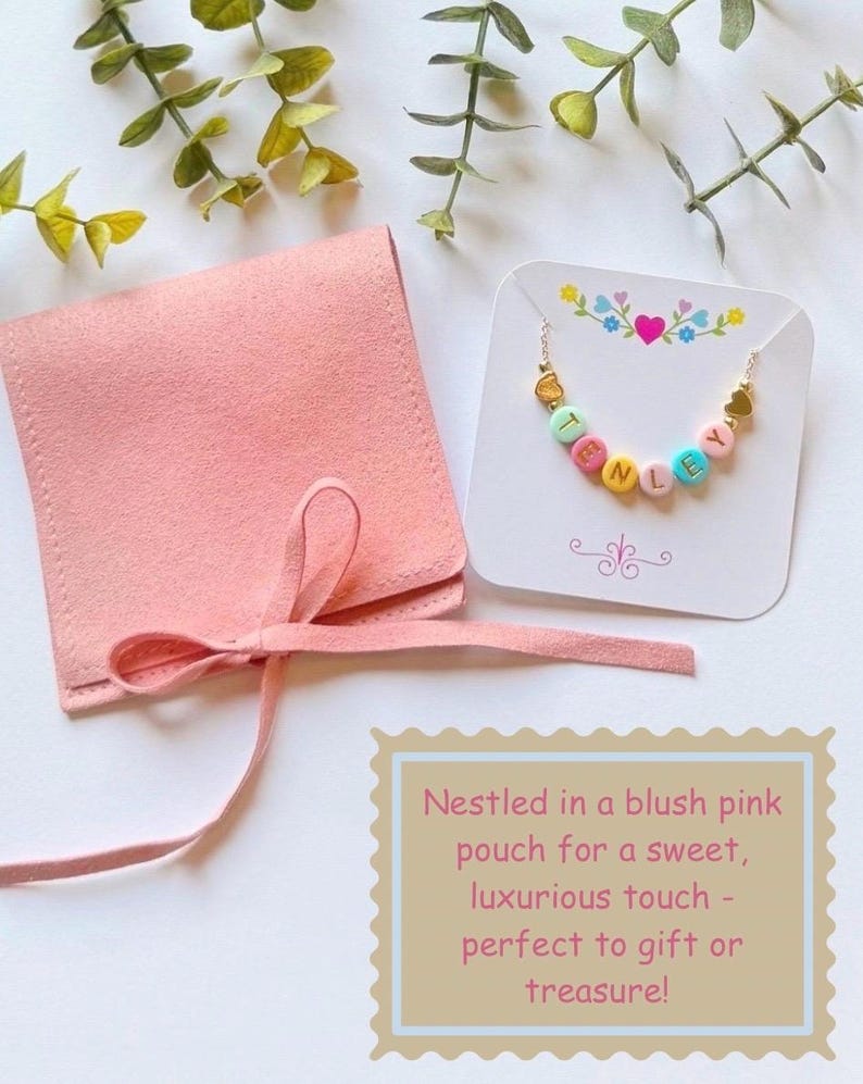 Colorful Beaded Name Necklace for Little Girls, Adjustable Chain, Personalized Grow With Me Jewelry image 4