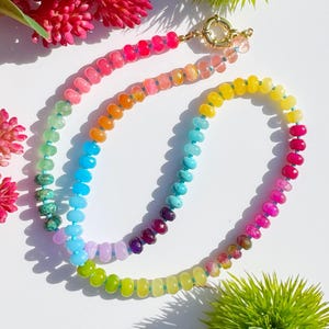 Rainbow Gemstone Necklace in SUNNY BERRY, Candy Gemstone Choker, Rainbow Candy Necklace, Color Block Gems, Multi Gems Jewelry