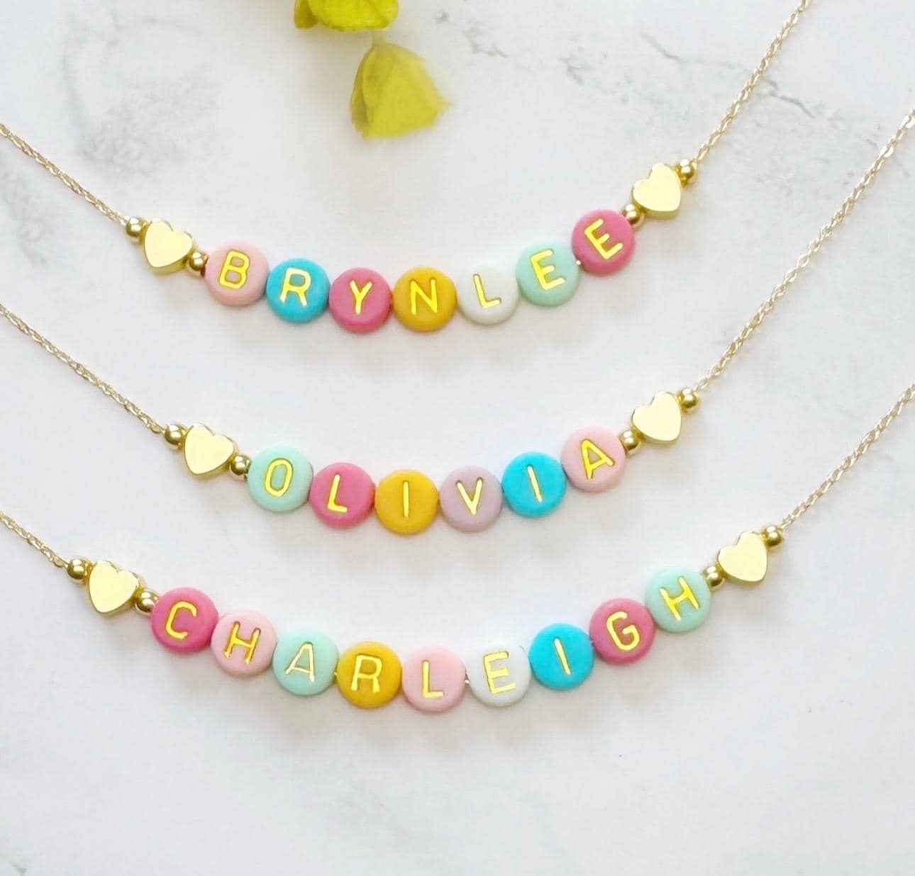 Colorful Beaded Name Necklace for Little Girls, Adjustable Chain, Personalized Grow With Me Jewelry