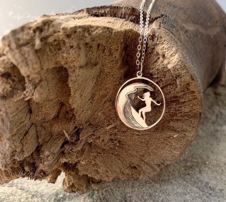 Surfer Girl Necklace Wave Necklace Sterling Silver Surfer Etsy
