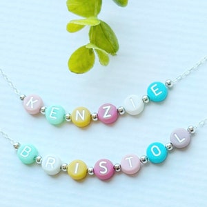 Color Beads Name Necklace | FAST SHIPPING | Silver Beaded Name Necklace | Silver Beads Kids Name Necklace | Silver Girls Name Necklace