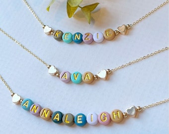 Colorful Beaded Name Necklace | FAST SHIPPING  Dainty Gold Name Beads | Beaded Kids Name Necklace | Girls Name Necklace | Boys Name Necklace