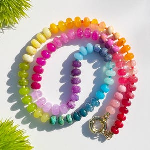 Colorful Gemstones Necklace, Candy Jewelry, Gems Candy Necklace, Opal, Jade Gemstone Necklace, Rose Quartz Stones, Gift for Sister