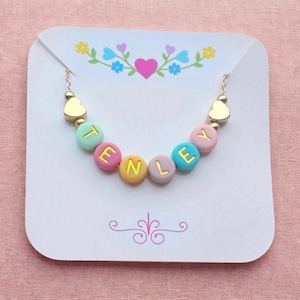 Colorful Beaded Name Necklace for Little Girls, Adjustable Chain, Personalized Grow With Me Jewelry image 6