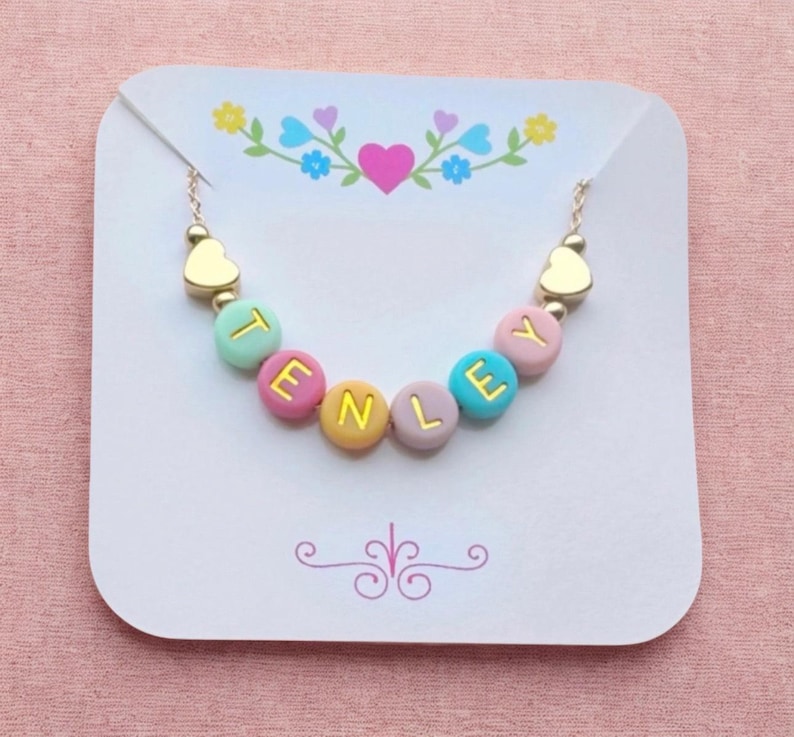 Colorful Beaded Name Necklace for Little Girls, Adjustable Chain, Personalized Grow With Me Jewelry image 6