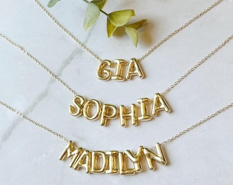 Collana Lettera Bolla Palloncino Collane Iniziali Per Le Donne Ragazze Delicato Alfabeto Ciondolo 14k Placcato Oro Nome Gonfio Personalizzato Gioielli Regalo
