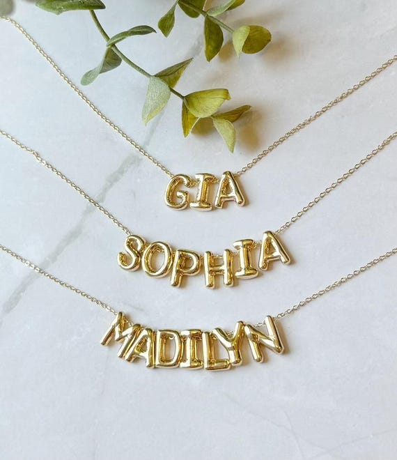 Personalized Balloon Initial Name Necklace, Mini Bubble Letters Name Jewelry, Gold Minimalist Pendant