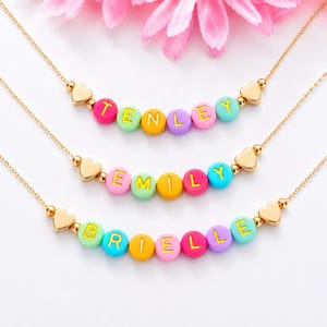 Colorful Beaded Name Necklace for Girls, Adjustable Chain, Custom Jewelry for Kids, Toddler Sunnies, Kids Birthday Gift, Girls Daisy Jewelry
