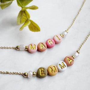 Colorful Beaded Name Necklace FAST SHIPPING Dainty Name Necklace, Beaded Kids Name Necklace, Gift For Girls Name Necklace Boys Name Necklace