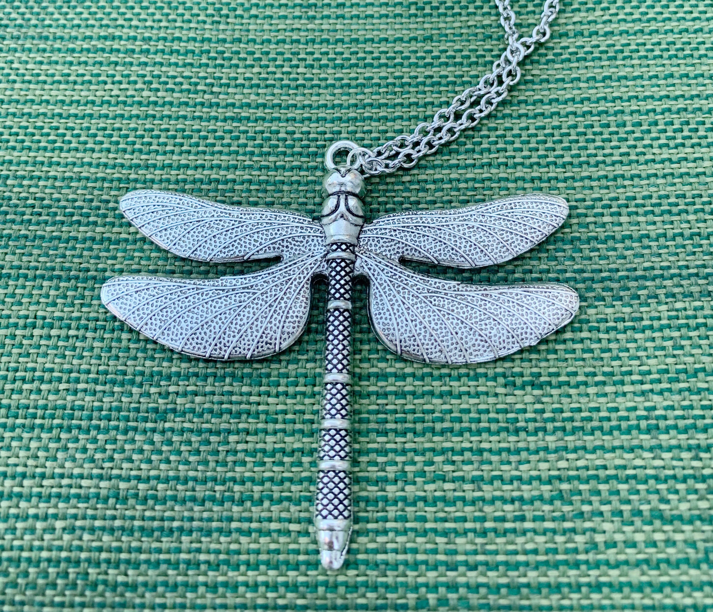 Large Dragonfly Necklace Silver Dragonfly Pendant Detailed Etsy