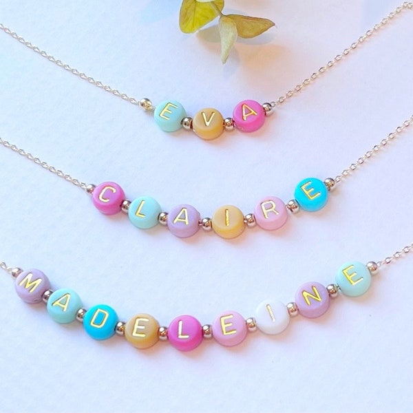 Easter Necklace | FAST SHIPPING | Little Girl Necklace | Colorful Name Necklace | Easter Gift| Color Beads Name Necklace Easter Basket Gift