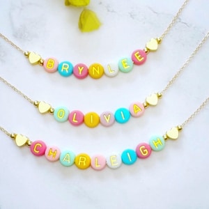 Colorful Beaded Name Necklace for Little Girls, Adjustable Chain, Personalized Grow With Me Jewelry image 8