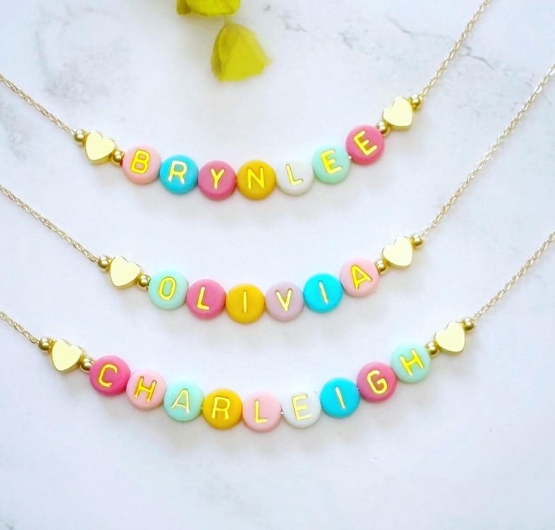 Colorful Beaded Name Necklace for Little Girls, Adjustable Chain, Personalized Grow With Me Jewelry image 8