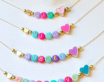 Girlie Girl Name Necklace, Girls Cute Name Jewelry, Custom Name Necklace For Kids