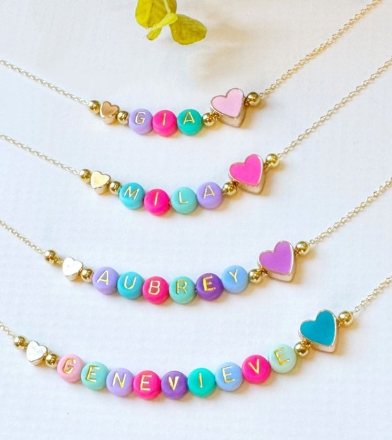 Girlie Girl Name Necklace FAST SHIPPING Beaded Name Necklace for Girls Little Girl Name Necklace Kids Name Necklace Girly Gift Etsy