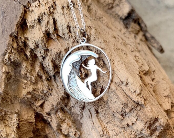 Surfer Girl Necklace Wave Necklace Sterling Silver Surfer Girl Necklace