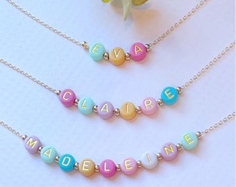 Easter Necklace | FAST SHIPPING | Little Girl Necklace | Colorful Name Necklace | Easter Gift| Color Beads Name Necklace Easter Basket Gift