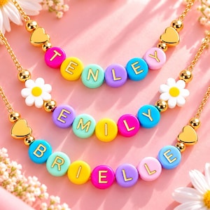 Colorful Kids Name Necklace, Girls Beaded Name Necklace, Custom Jewelry for Kids Stocking Stuffer Girls Birthday Gift Tween Jewelry Gift