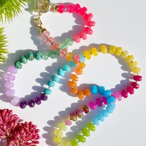 Knotted Gemstone Necklace in BERRY SUNRISE, Candy Gemstone Choker, Rainbow Gemstone Necklace, Color Blocked Candy Gems Necklace Hand Knotted