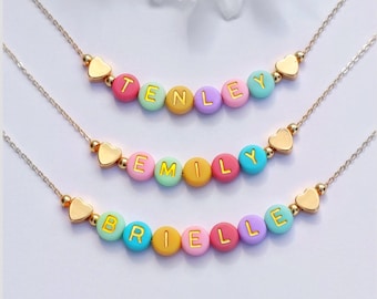 Colorful Beaded Name Necklace for Girls, Adjustable Chain, Custom Jewelry for Kids, Toddler Sunnies, Kids Birthday Gift, Girls Daisy Jewelry