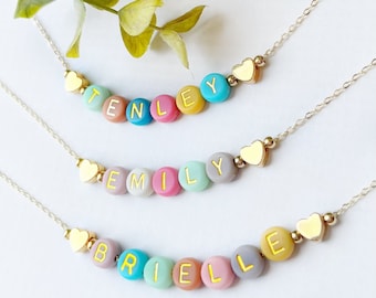 Kids Colorful Beads Name Necklace | FAST SHIPPING | Little Girl Necklace | Dainty Gold Name Beads Necklace | Kids Name Necklace | Girls Name