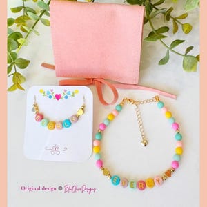Colorful Beaded Name Necklace for Little Girls, Adjustable Chain, Personalized Grow With Me Jewelry image 2