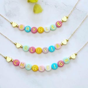 Colorful Beaded Name Necklace for Little Girls, Adjustable Chain, Personalized Grow With Me Jewelry image 15
