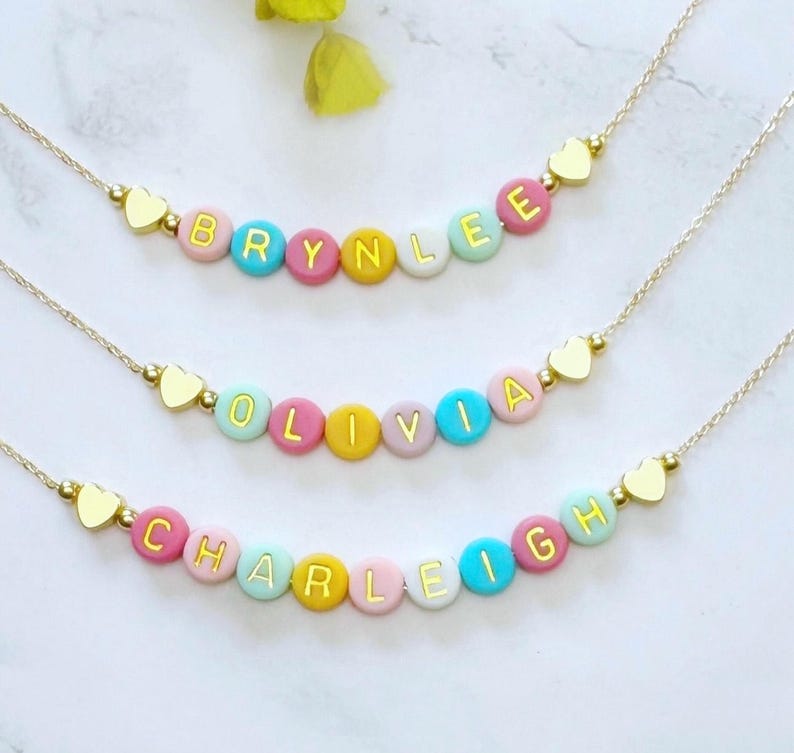 Colorful Beaded Name Necklace for Little Girls, Adjustable Chain, Personalized Grow With Me Jewelry image 15