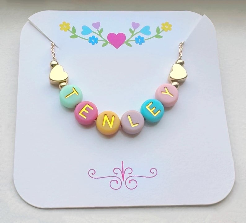 Colorful Beaded Name Necklace for Little Girls, Adjustable Chain, Personalized Grow With Me Jewelry image 13