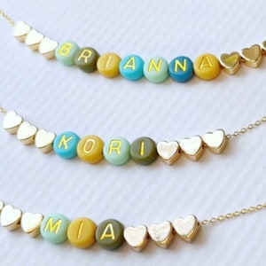 Colorful Beads Name Necklace | FAST SHIPPING | Dainty Gold Name Beads | Beaded Girls Name Necklace | Boys Name Necklace | Kids Name Necklace