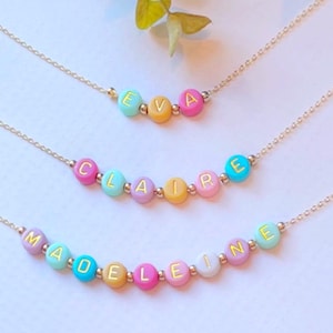 Personalized Beaded Name Necklace For Little Girls: Colorful Kids Jewelry, Adjustable Gold Chain