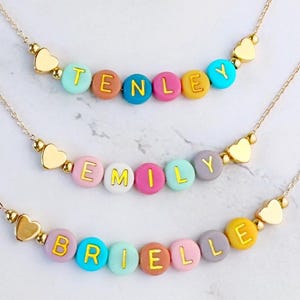 Colorful Beaded Name Necklace for Little Girls, Adjustable Chain, Personalized Grow With Me Jewelry image 9