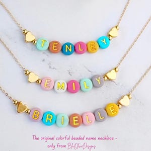 Colorful Beaded Name Necklace for Little Girls, Adjustable Chain, Personalized Grow With Me Jewelry image 1