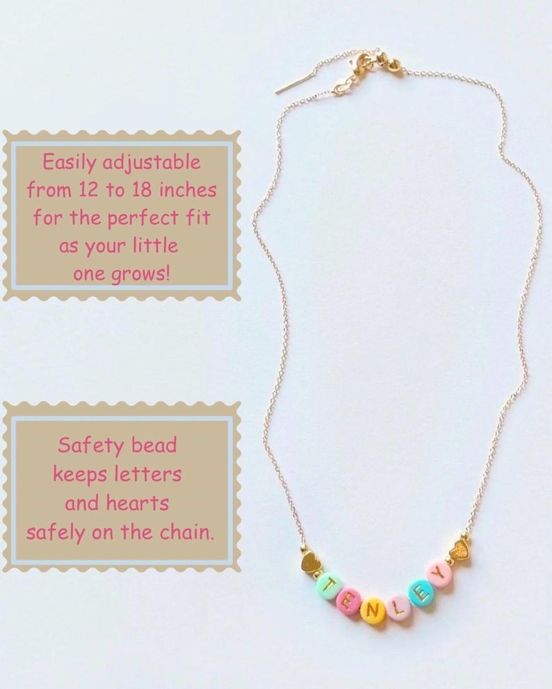 Colorful Beaded Name Necklace for Little Girls, Adjustable Chain, Personalized Grow With Me Jewelry image 5