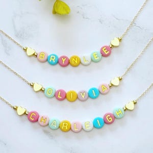 Colorful Beaded Name Necklace for Little Girls, Adjustable Chain, Personalized Grow With Me Jewelry image 14