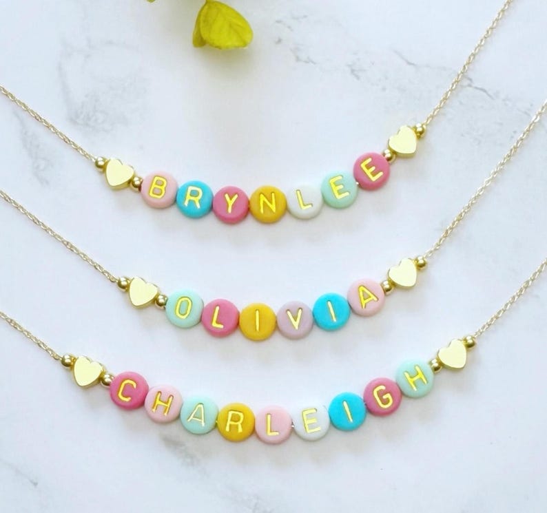 Colorful Beaded Name Necklace for Little Girls, Adjustable Chain, Personalized Grow With Me Jewelry image 14