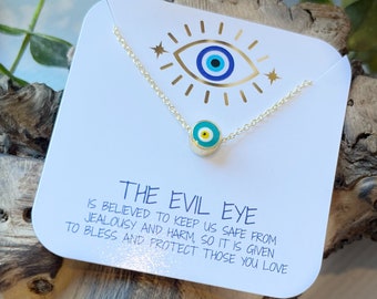 Evil Eye Halskette SCHNELLER VERSAND | Kabbalah Halskette | Aqua & Gelb Zierliche Evil Eye Halskette Gold | Nazar Halskette |