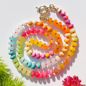 Knotted Rainbow Necklace in ORANGE CREAM, Candy Gemstones, Color Blocked Multi Gemstone Necklace, Candy Gems Jewelry Gift for Friend, Sister