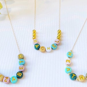 Colorful Beads Name Necklace FAST SHIPPING Gold Name Necklace | Beaded Name Necklace Personalized Name Necklace | Kids Name Necklace For Mom