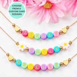 Colorful Beaded Name Necklace for Girls, Adjustable Chain, Custom Jewelry for Kids Back to School, Kids Birthday Gift, Girls Gold Jewelry