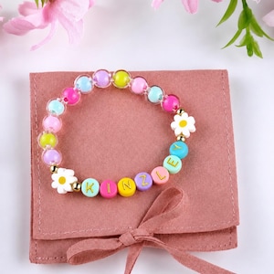Custom Daisy Name Bracelet, Colorful Beaded Bracelet for Girls, Personalized Toddler Jewelry, Kids Flower Bracelet, Custom Gift for Tween