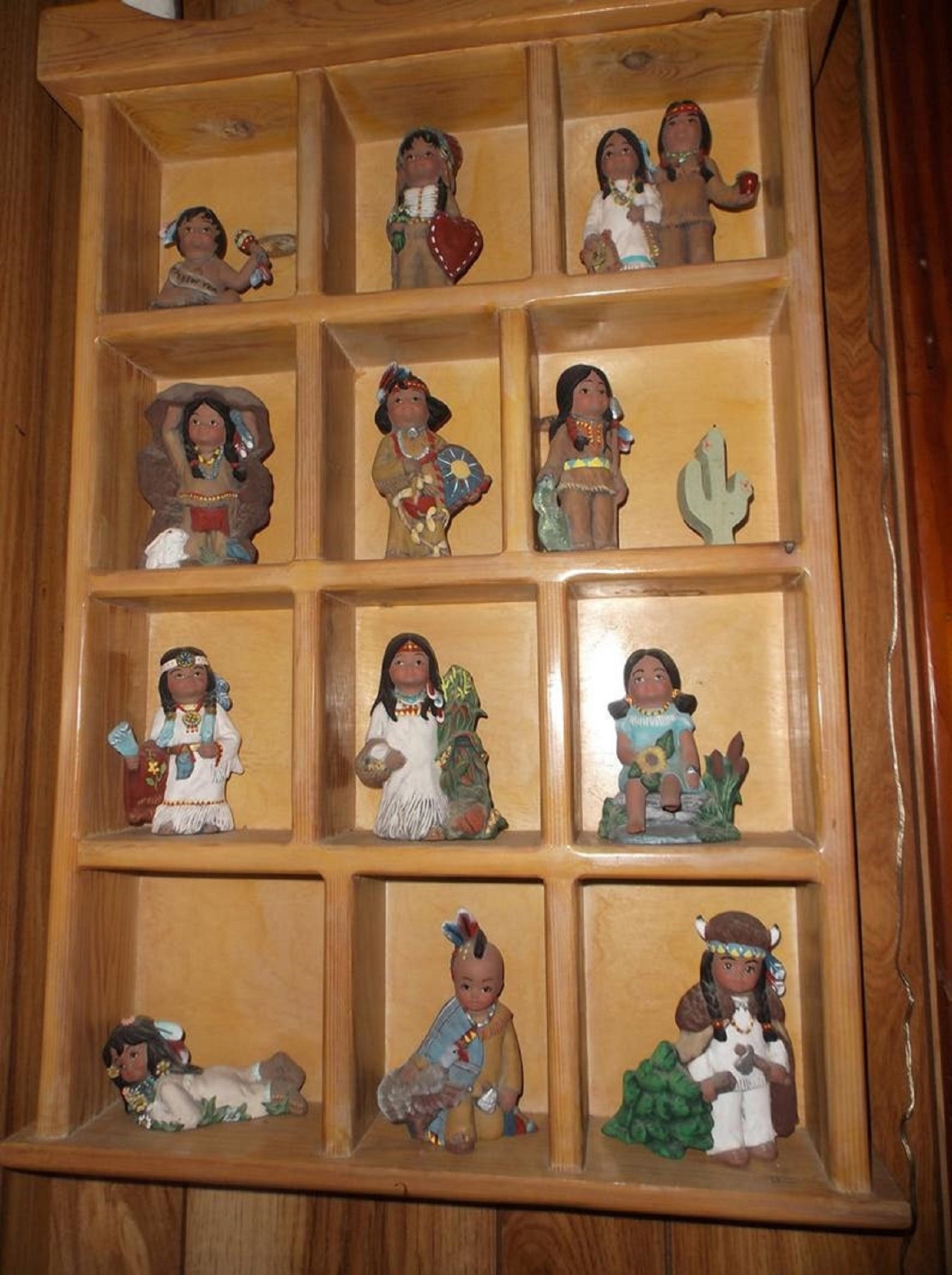 Native Indian Figurine Set With Display Case Etsy
