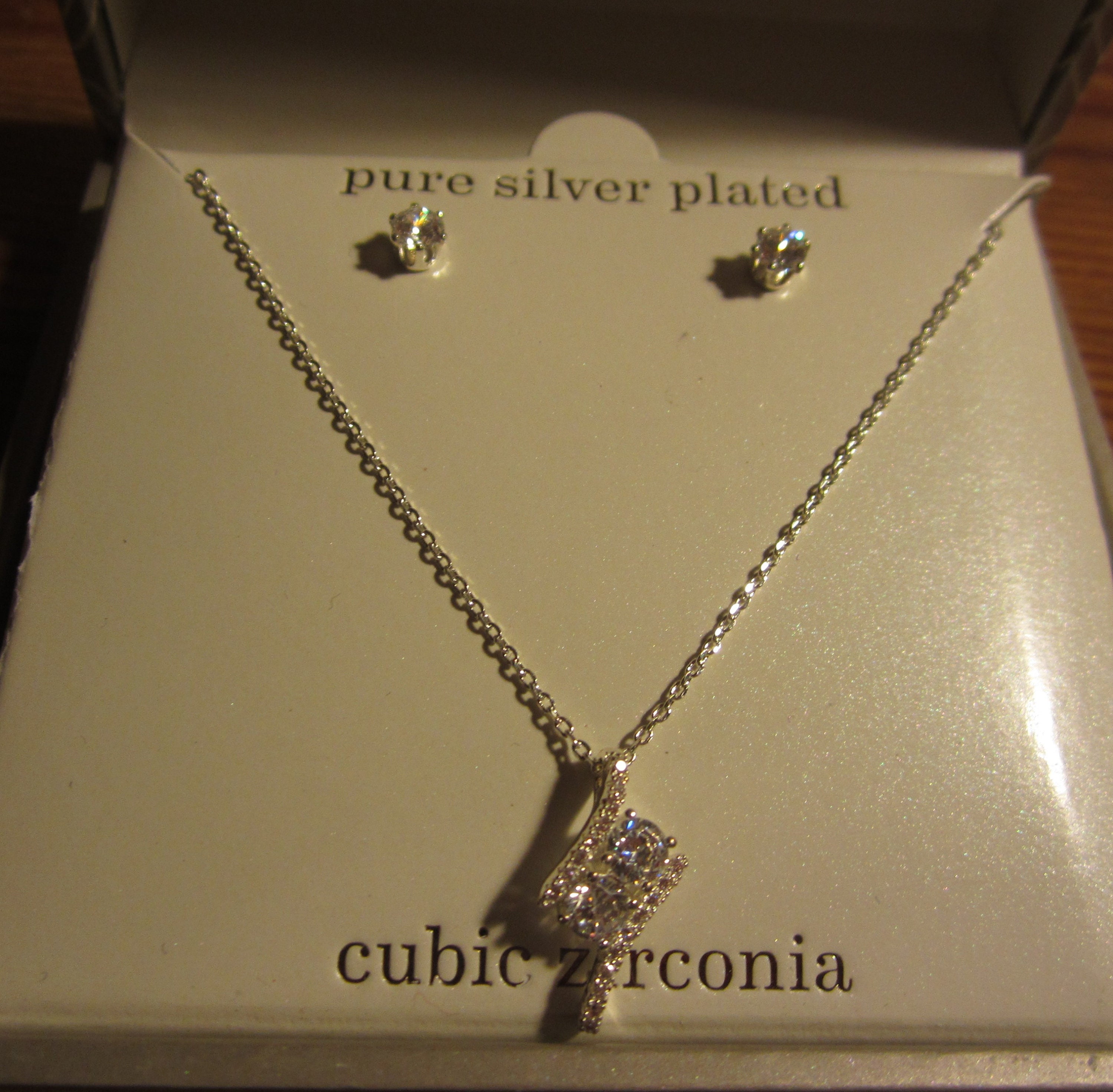 Silver* Plated Cubic Zirconia Necklace and Earring Set Still