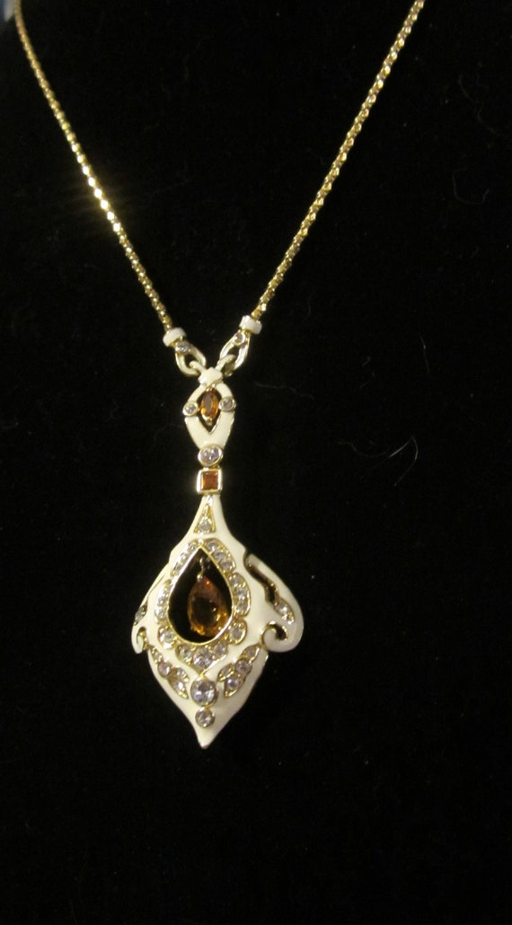 Gold and white toned fashion pendant necklace