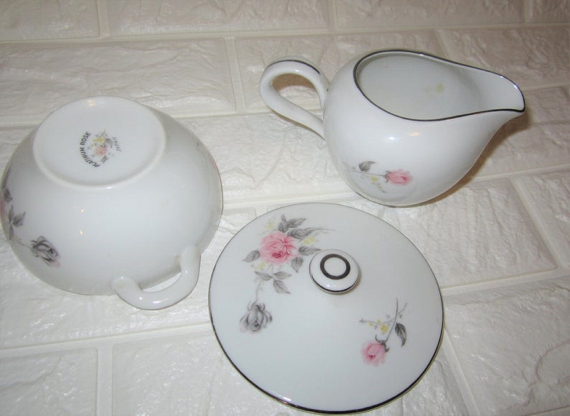 Platinum Rose Fine China of Japan Sugar Bowl and Creamer Set Etsy