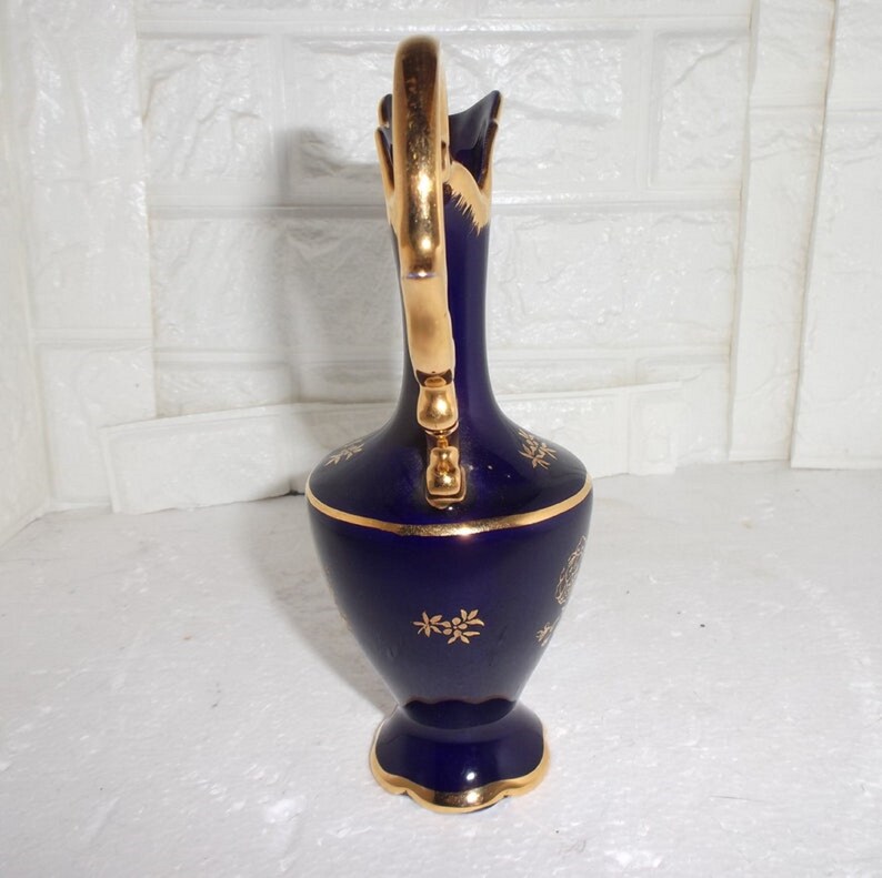 Limoges Castell Cobalt Blue and Gold Pitcher Etsy