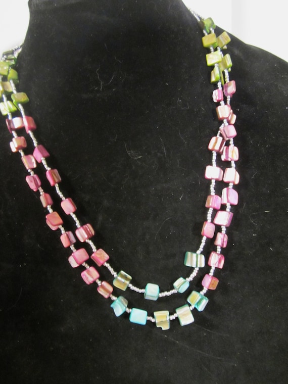 Multi strand multi colored beaded necklace