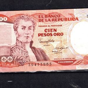 1985 Colombia 100 pesos oro bank note