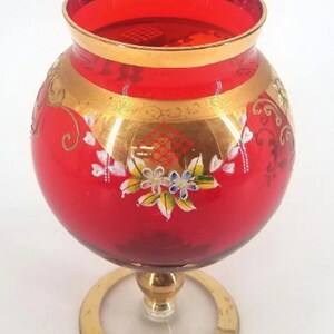 Large red glass gobbler vase